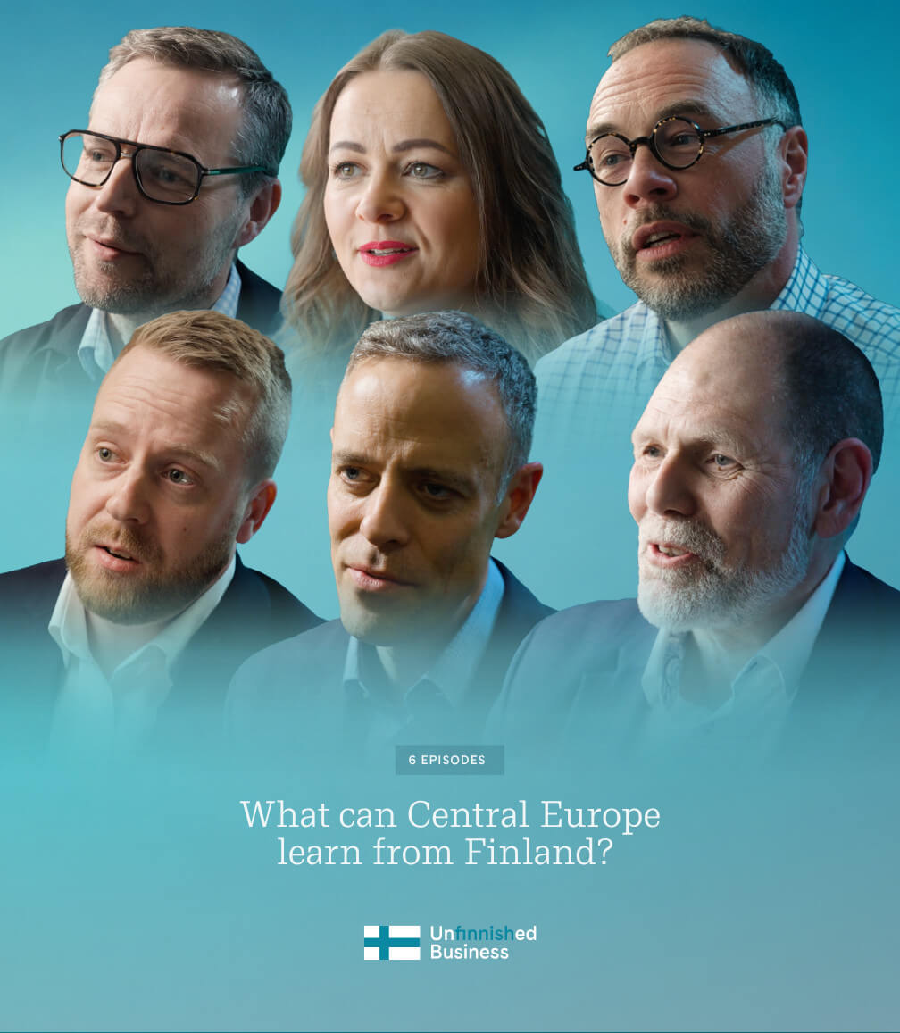 Unfinnished business campaign banner with pictures of the speakers on campaign video