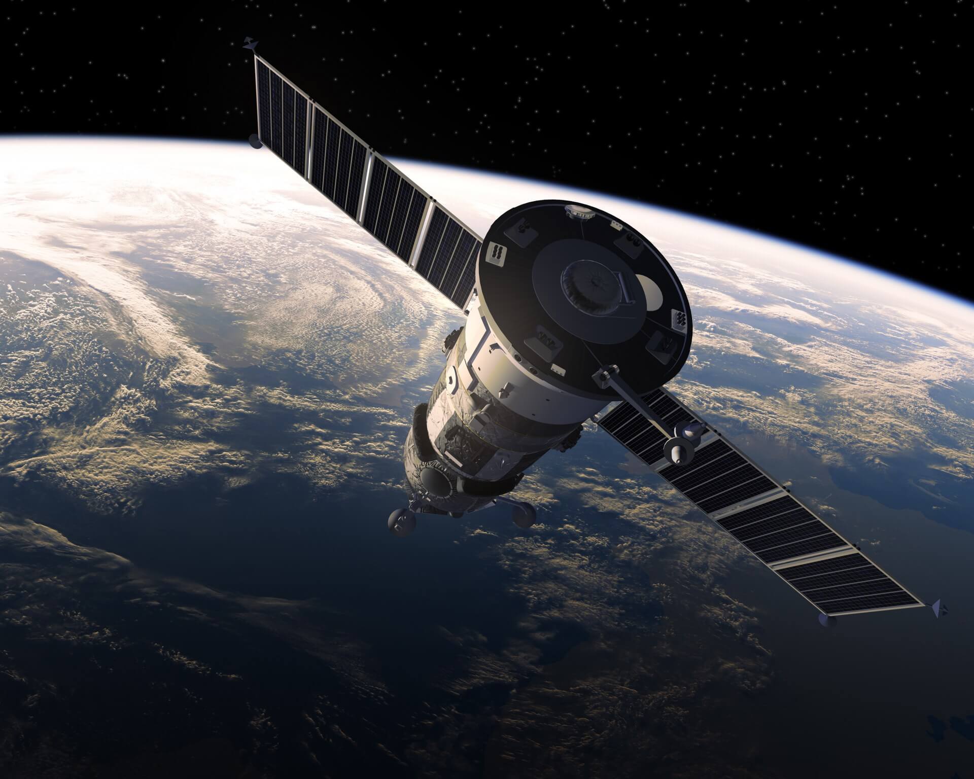 Satellite circling the Earth visualized from space