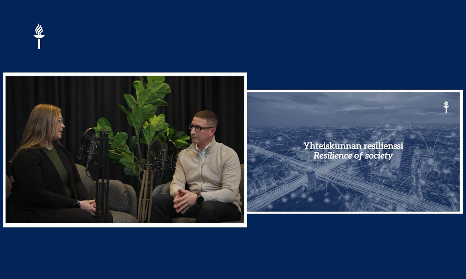 two people discussing in a webinar interview set up.