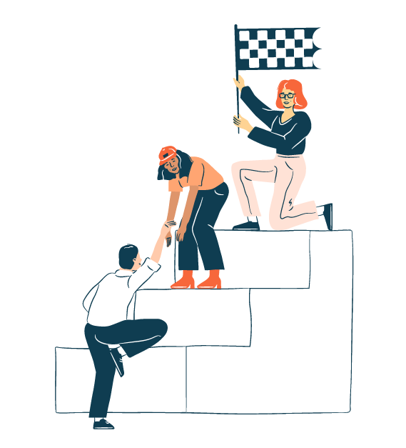 Illustration of people helping eachother reach the top