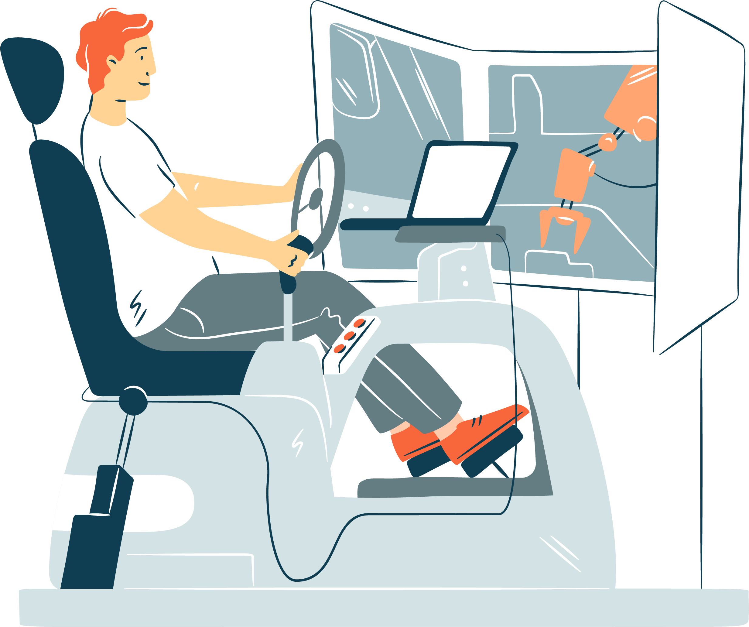 Illustration of a person driving a simulator.