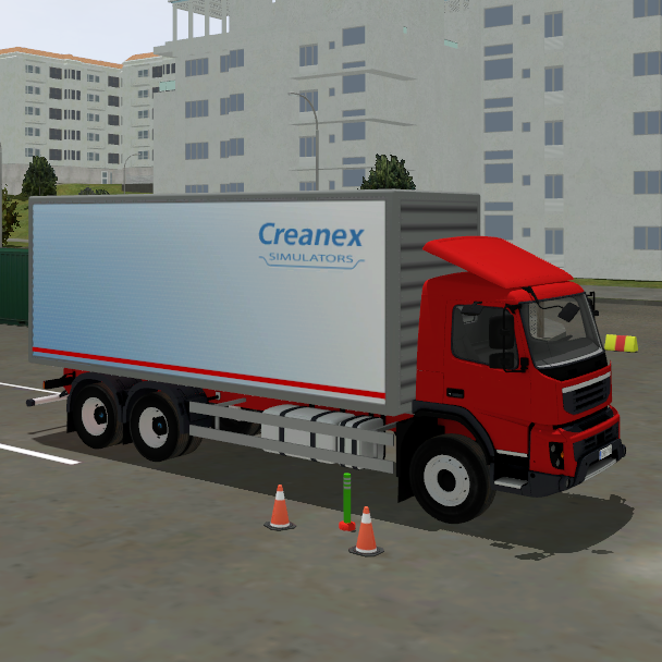 Picture of a simulated truck parking to a parking space.