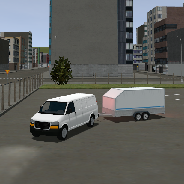Picture of a simulated van with a trailer.