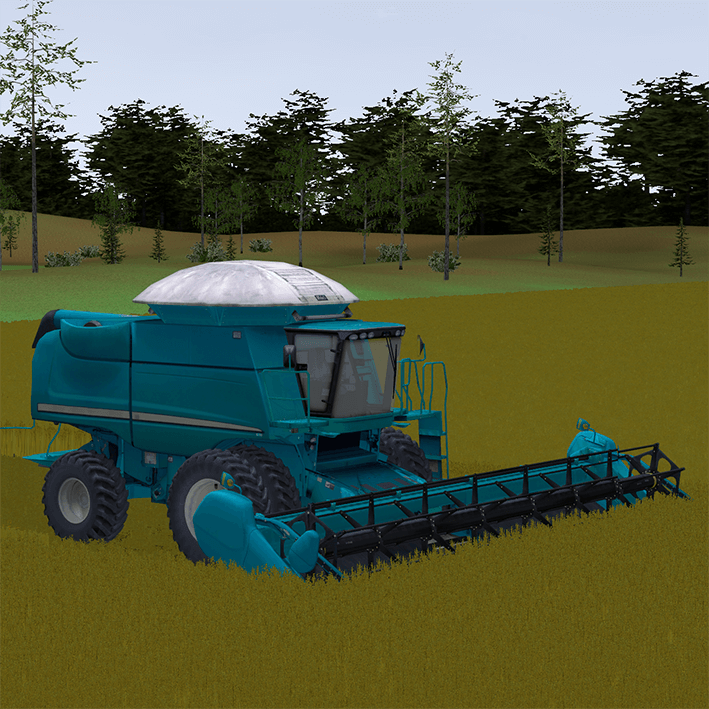 Picture of a simulated combine harvester working on the field.