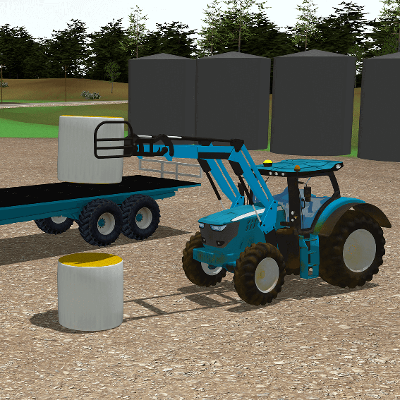 Picture of a simulated tractor with bale lifters.
